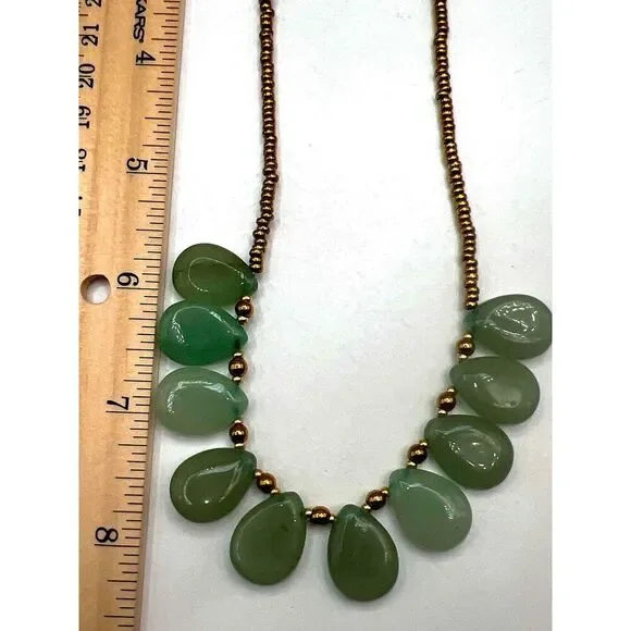 NEW Green Aventurine Stone Gold Tone Beads Bib Necklace - Picture 14 of 14